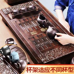 实木茶盘功夫茶具茶托大茶海家用托盘沥水不锈钢底小茶台水杯托盘