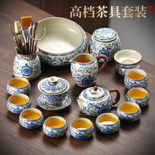 家用轻奢高档茶壶茶杯泡茶专用茶具2025新款 青花汝窑功夫茶具套装