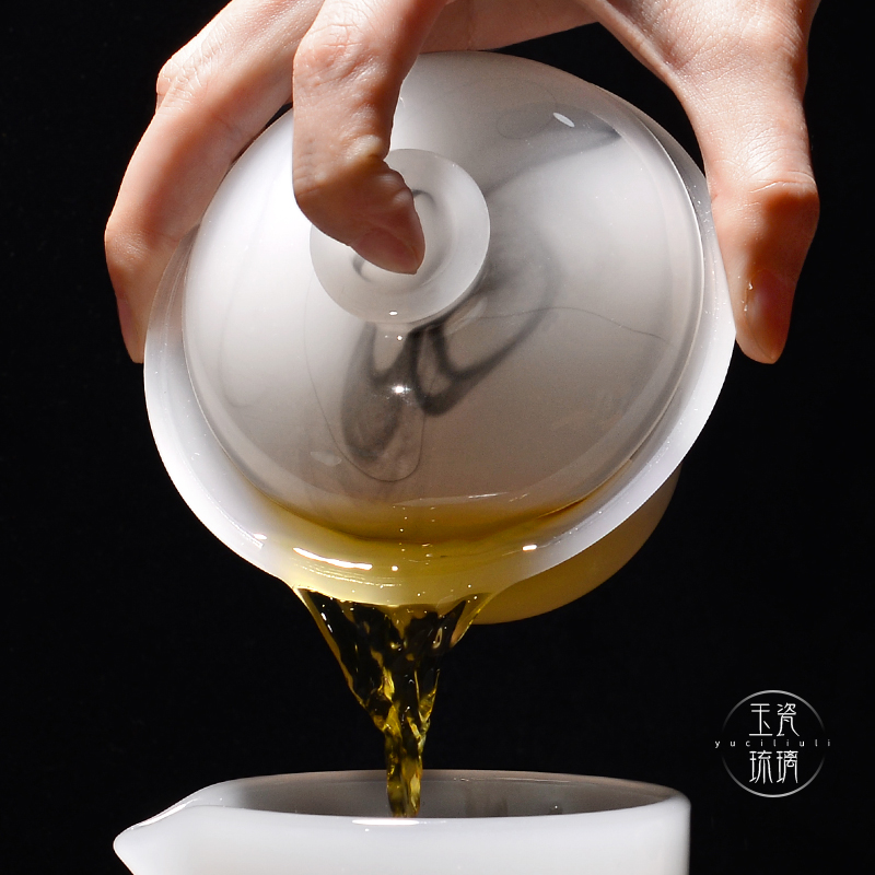 尚言坊清新水墨琉璃盖碗茶杯大号泡茶三才碗功夫茶碗套装家用单个