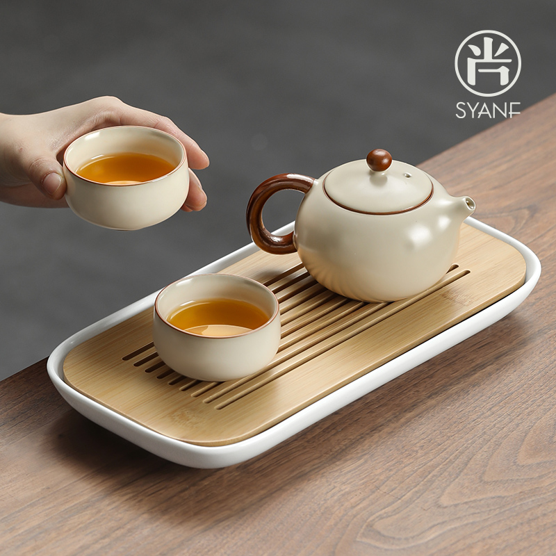 一壶二杯豆黄汝窑茶具