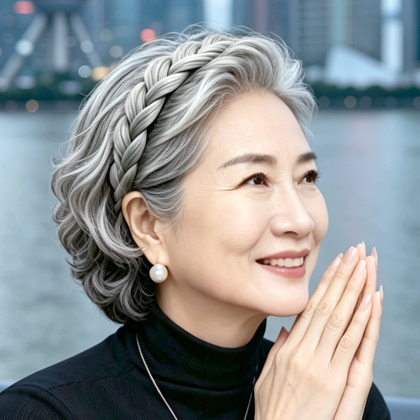 奶奶灰假发发箍女麻花辫细发箍