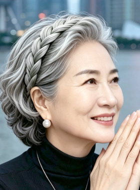 奶奶灰假发发箍女麻花辫细发箍