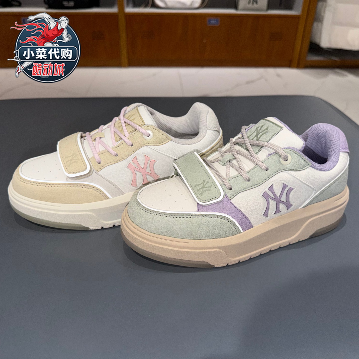 MLB女鞋撞色板鞋厚底增高学长鞋