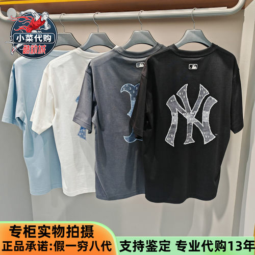 MLB男女仿牛仔老花背标短袖T恤衫
