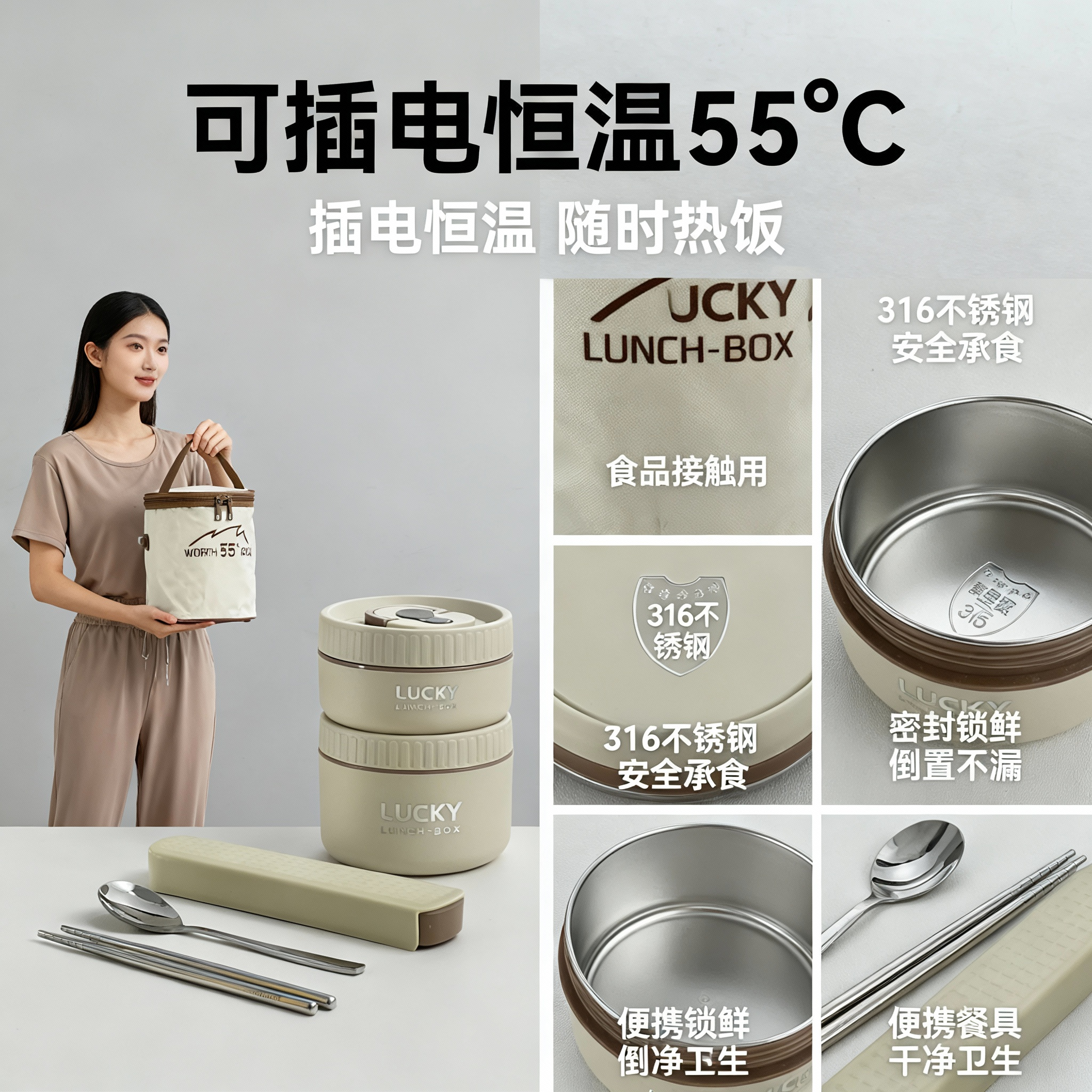 多层饭盒316不锈钢微波炉加热便当盒上班族密封带饭保温饭盒套装