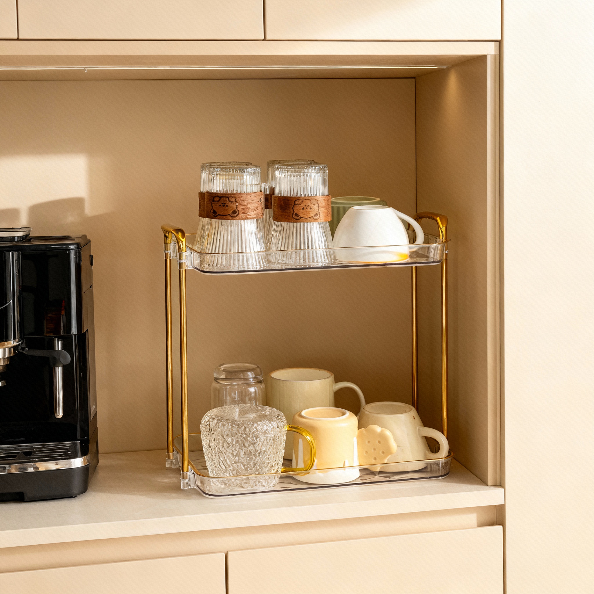 杯子收纳置物架桌面茶杯茶具玻璃水杯架双层沥水托盘家用厨房架子