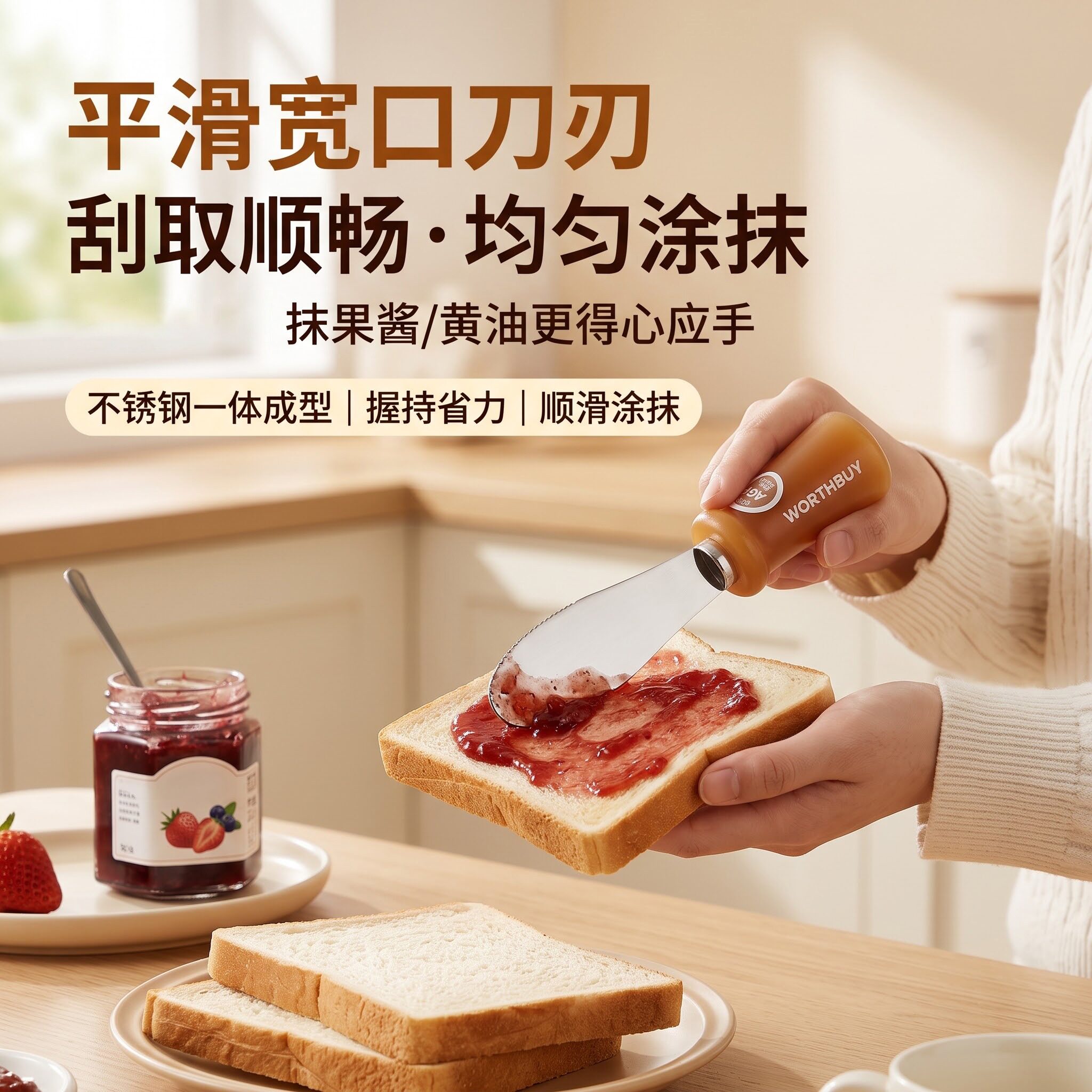 果酱抹刀410不锈钢刀头精细抛光易清洗加粗立式手柄早餐涂抹黄油