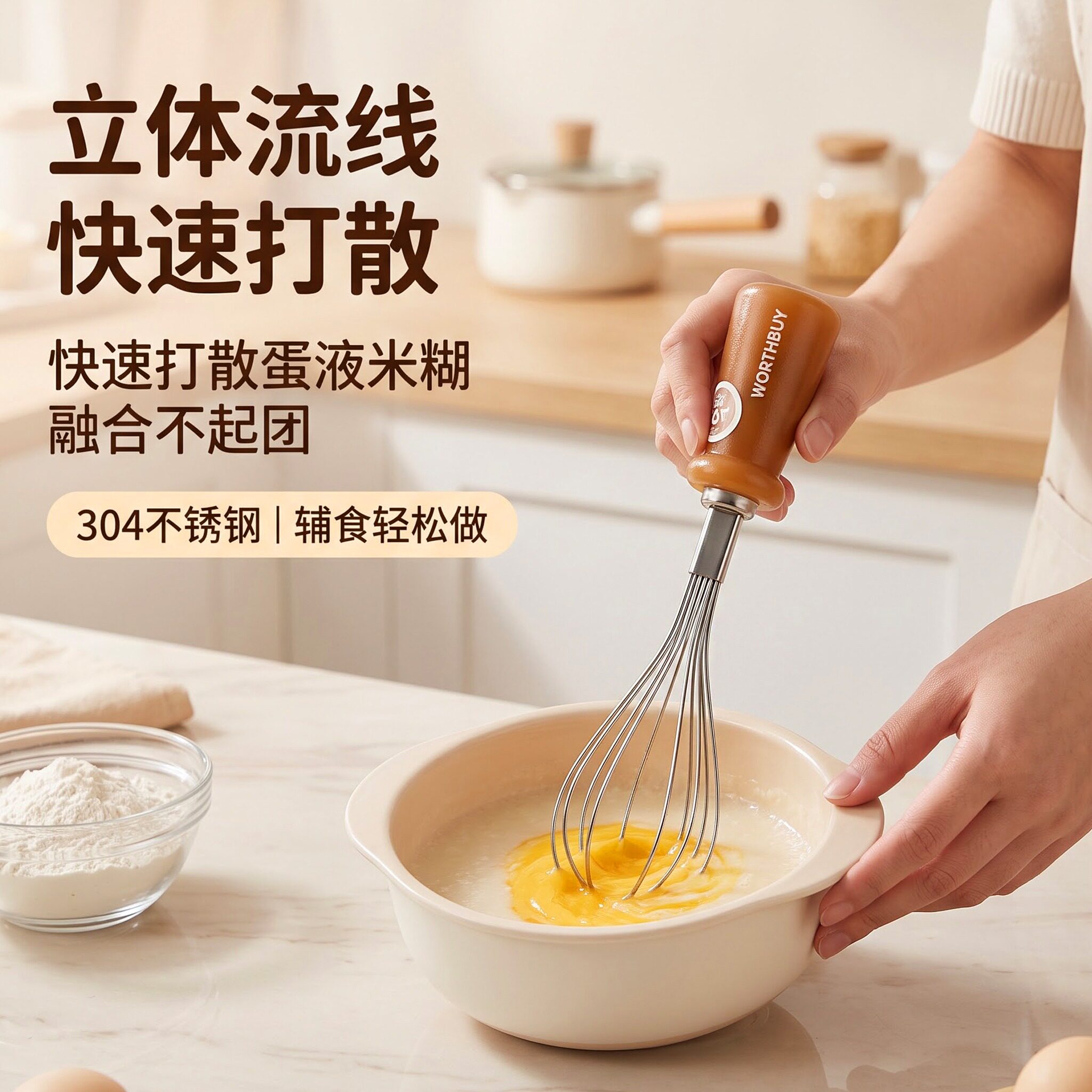 宝宝辅食打蛋器304不锈钢多线搅拌头抗菌加粗可立手柄家用调面糊