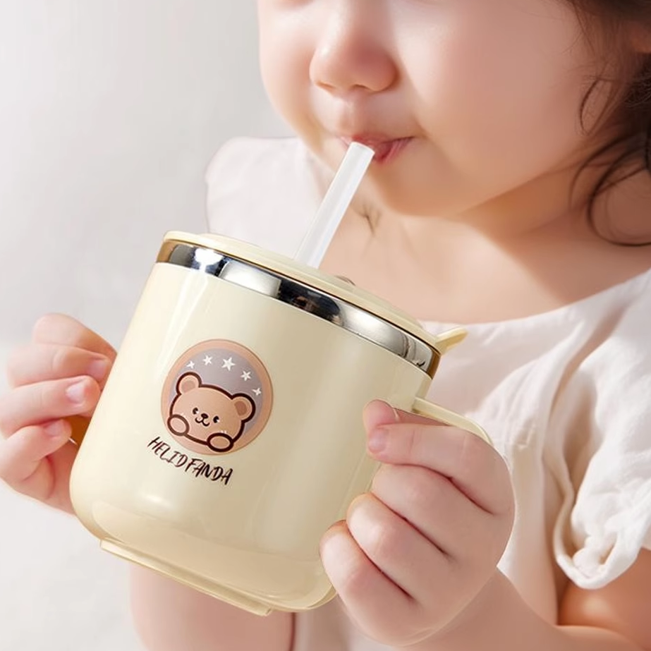 儿童水杯家用不锈钢防摔吸管杯子