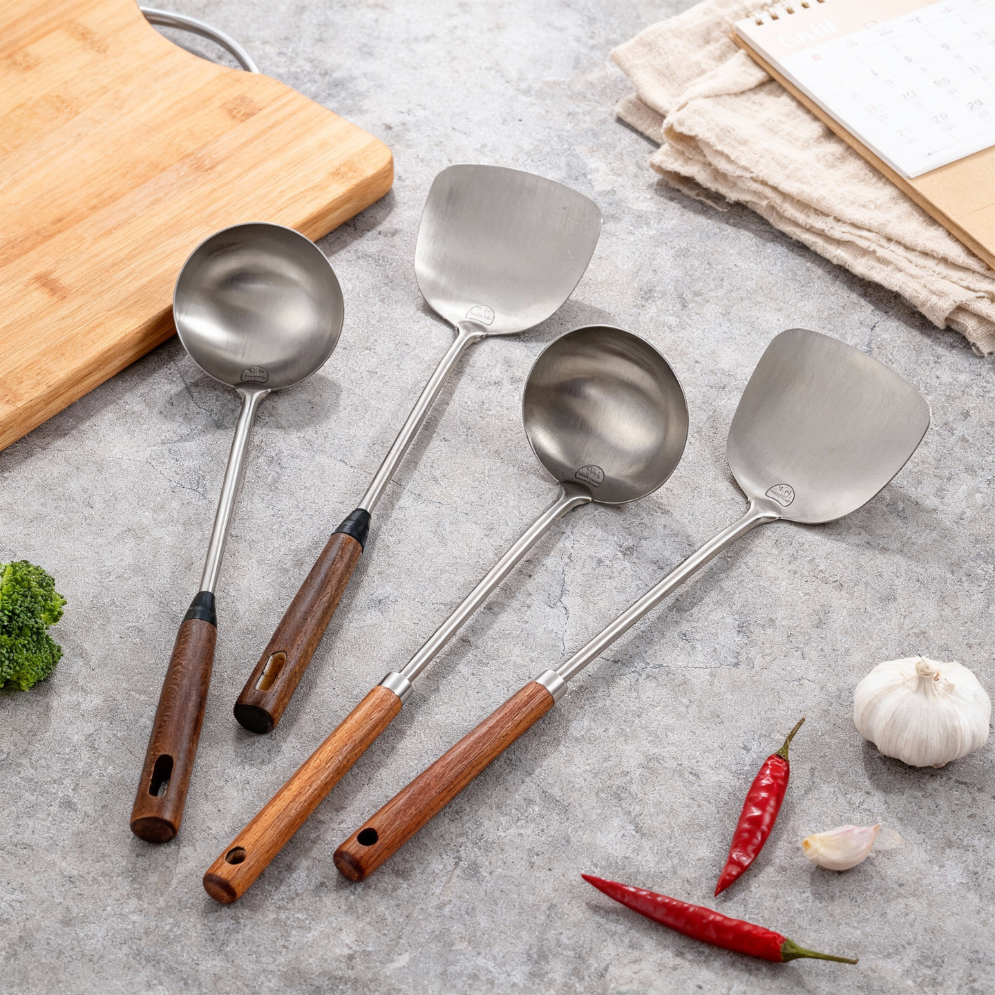 316不锈钢锅铲炒菜铲子中式加长柄炒勺家用厨房铁锅铲勺304套装