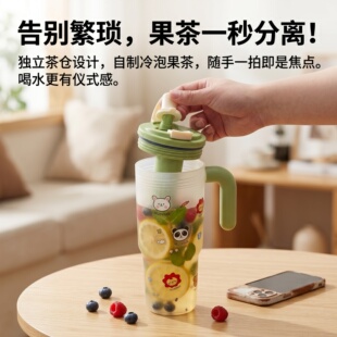 食品级冷泡杯850毫升大容量带茶仓吸管带手柄便携夏季新款
