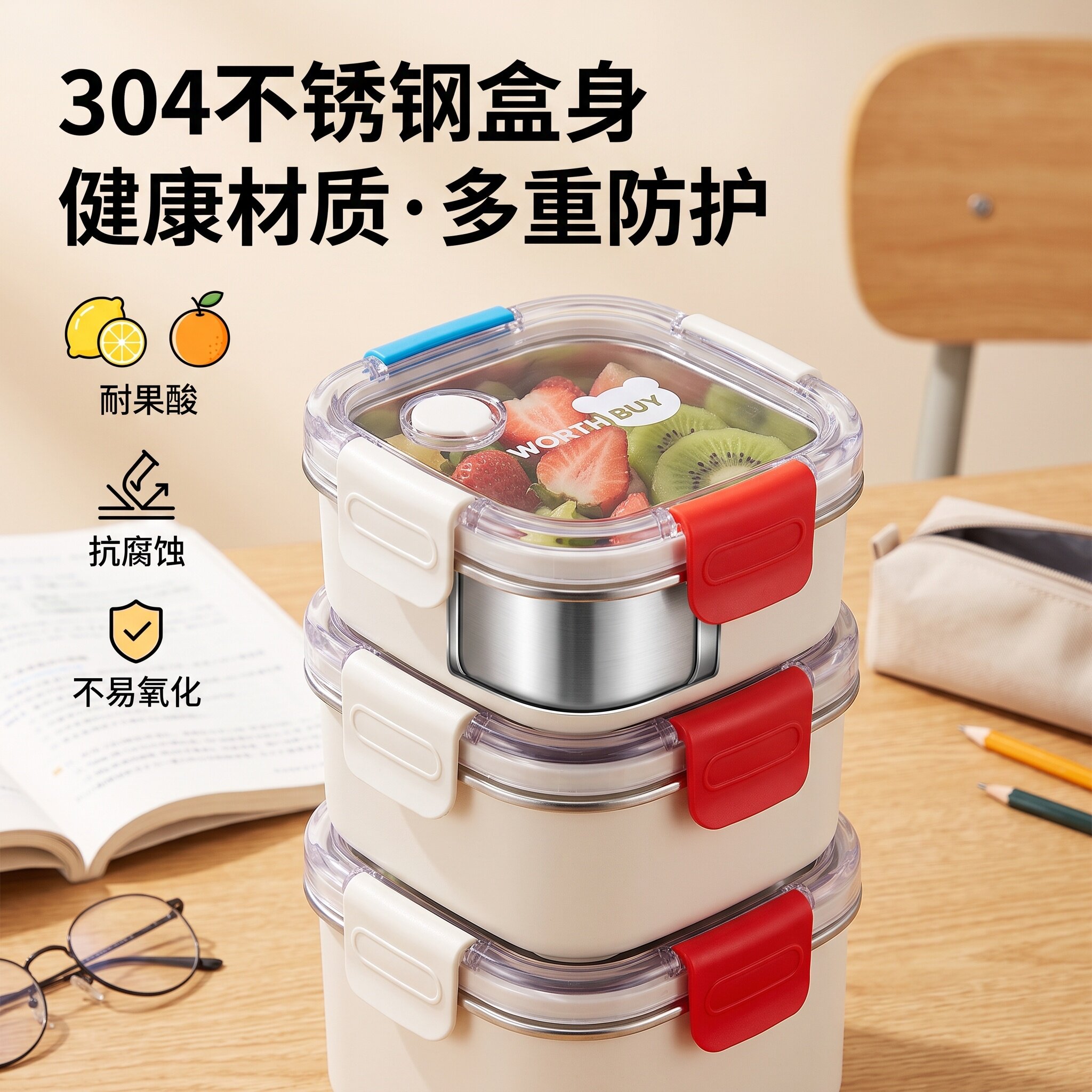 304不锈钢带盖饭盒学生便当校园带饭餐盒密封防漏餐具午餐便当盒