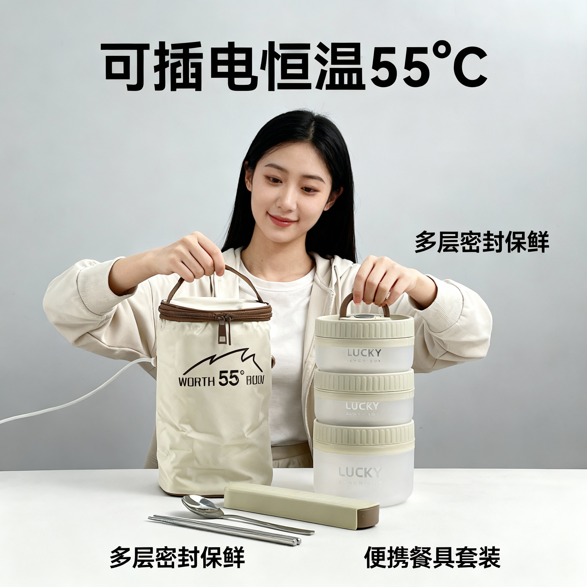 冬天保温饭盒上班族可插电304不锈钢餐具套装学生宿舍打饭带餐盒