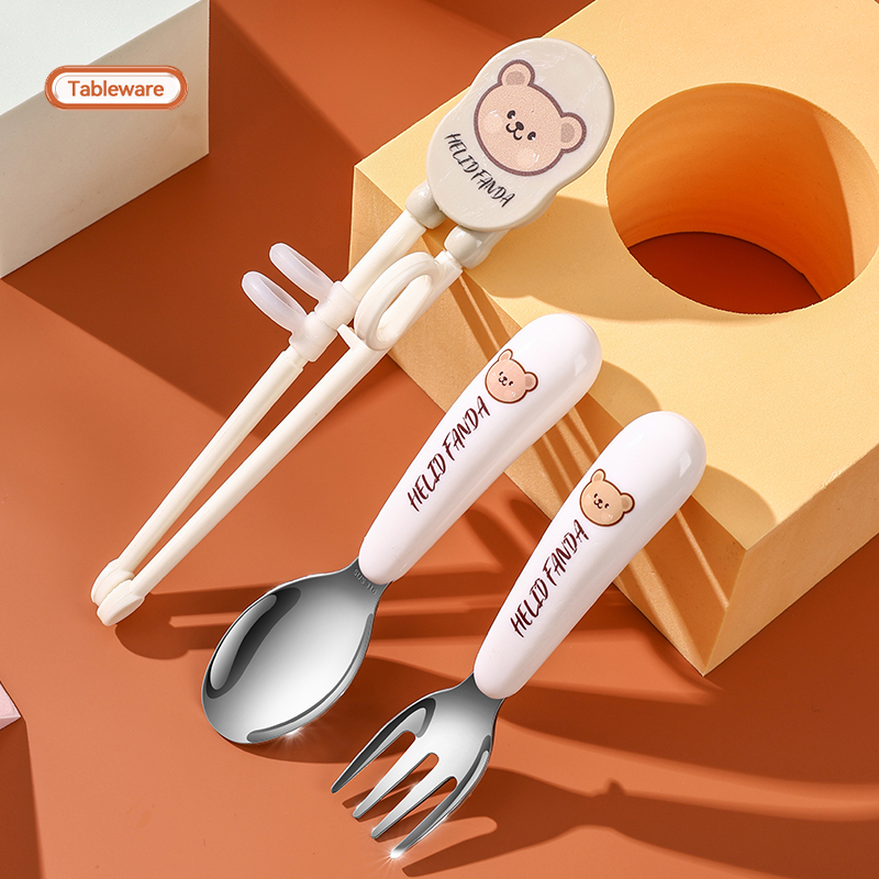 宝宝自主进食勺子儿童学吃饭训练筷子勺子叉子236岁弯头辅食餐具
