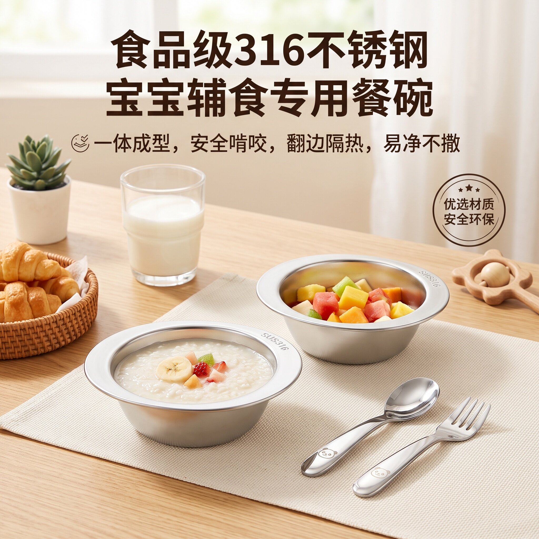 316不锈钢儿童餐具宝宝吃饭碗一体成型易清洗便携高颜值宝宝碗款图片