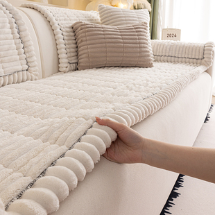 冬季加厚沙发垫防滑毛绒保暖简约现代实木坐垫办公室皮沙发盖布巾