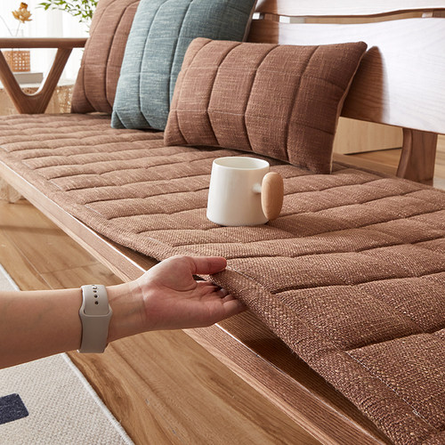 加厚棉麻木沙发垫四季通用夏季防滑定制办公室红木皮沙发套罩坐垫