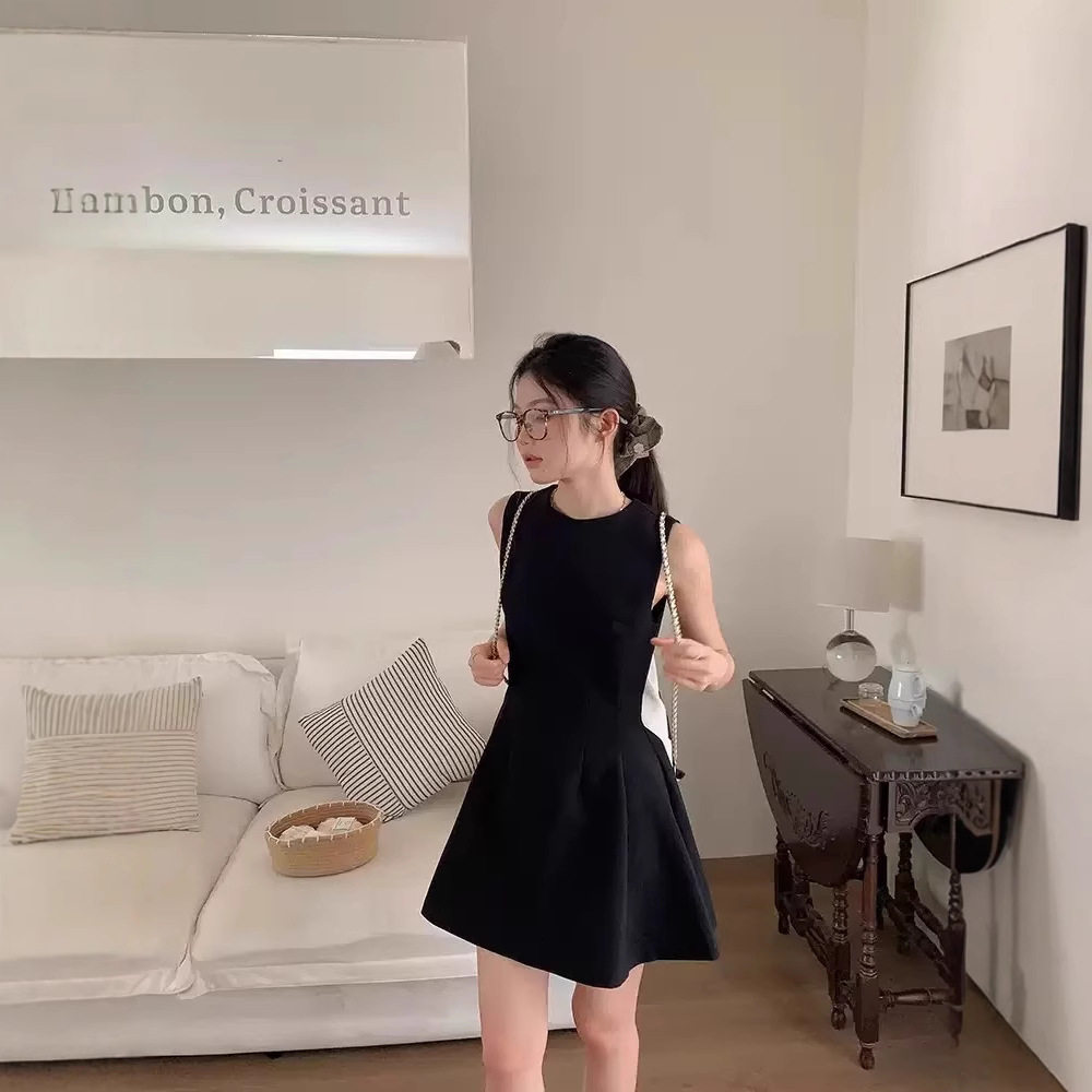 2026链接新款年长袖优质无袖连衣裙女夏感法式收腰显瘦小个子裙子