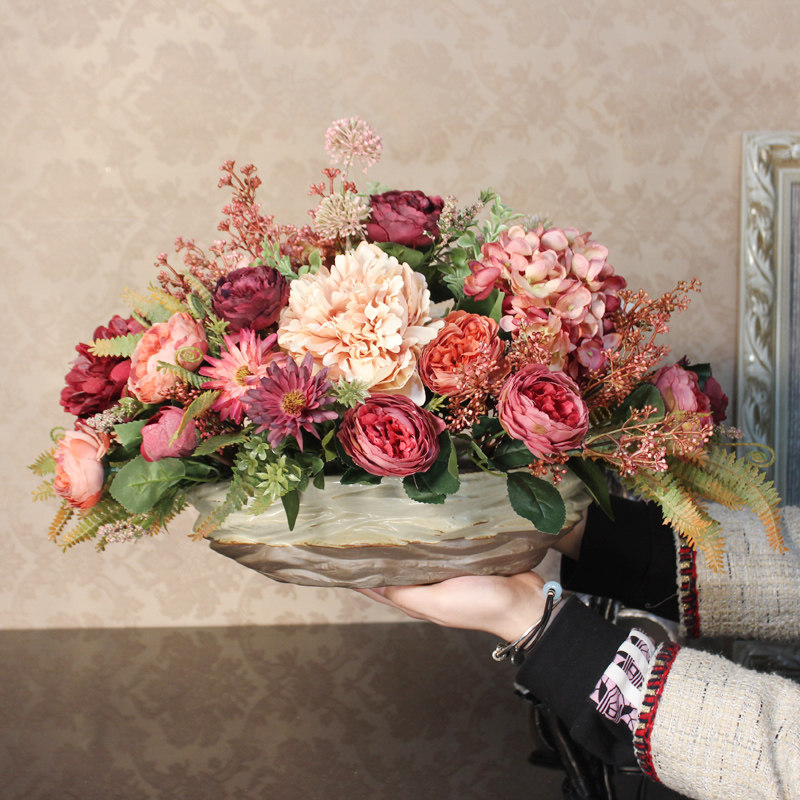 轻奢彷真花艺摆件套装覆古假花装饰花绢花摆设客厅餐桌插花卉家饰