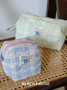 BLEU et ROSE【豆腐包】原创ins立体格纹化妆包便携大容量可爱