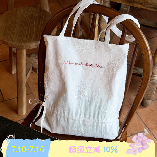 BLEU et ROSE【花束包】ins法式刺绣帆布袋旅行收纳单肩包蝴蝶结
