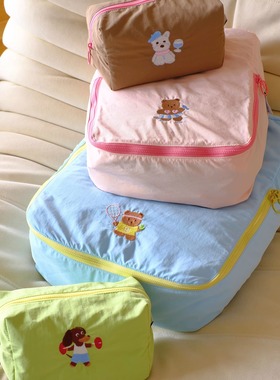 BLEU et ROSE【方块原创】卡通刺绣防水旅行洗漱包行李收纳袋化妆