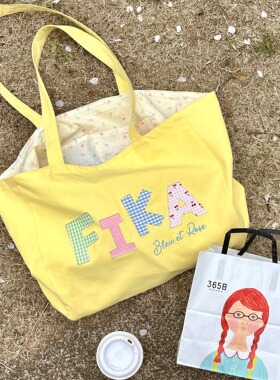 BLEU et ROSE【FIKA】原创拼贴亚麻棉帆布袋旅行大容量收纳单肩包