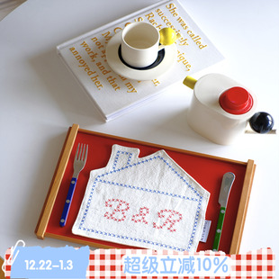 原创法式 BLEU 奇妙屋 ROSE 亚麻刺绣隔热餐垫摆拍杯垫布艺