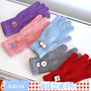 纽扣 ROSE 秋冬羊毛手套保暖日本手作纽扣限量柔软触屏 BLEU