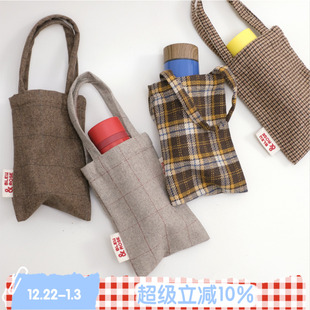 奶茶包 ROSE 原创小众毛呢可爱保温杯包迷你手提帆布袋 BLEU