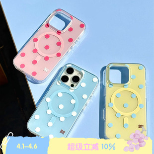 双层imd波点磁吸手机壳保护套适用iPhone16p法式 BLEU 简约ins dot Polka ROSE