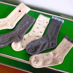 秋冬可爱花边女袜少女四季 BLEU 芭蕾 ROSE 穿保暖碎花菱格女