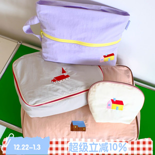 奇妙屋 ROSE 原创房子刺绣旅行洗漱包行李收纳袋防水 BLEU