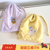 BLEU 刺绣束口袋旅行便携手帐收纳袋化妆包抽绳ins ZOO ROSE