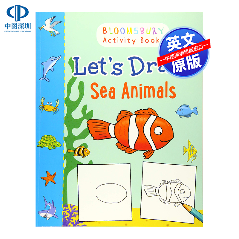英文原版 让我们画海洋动物 Let's Draw Sea Animals 进口正版书 儿童图画书