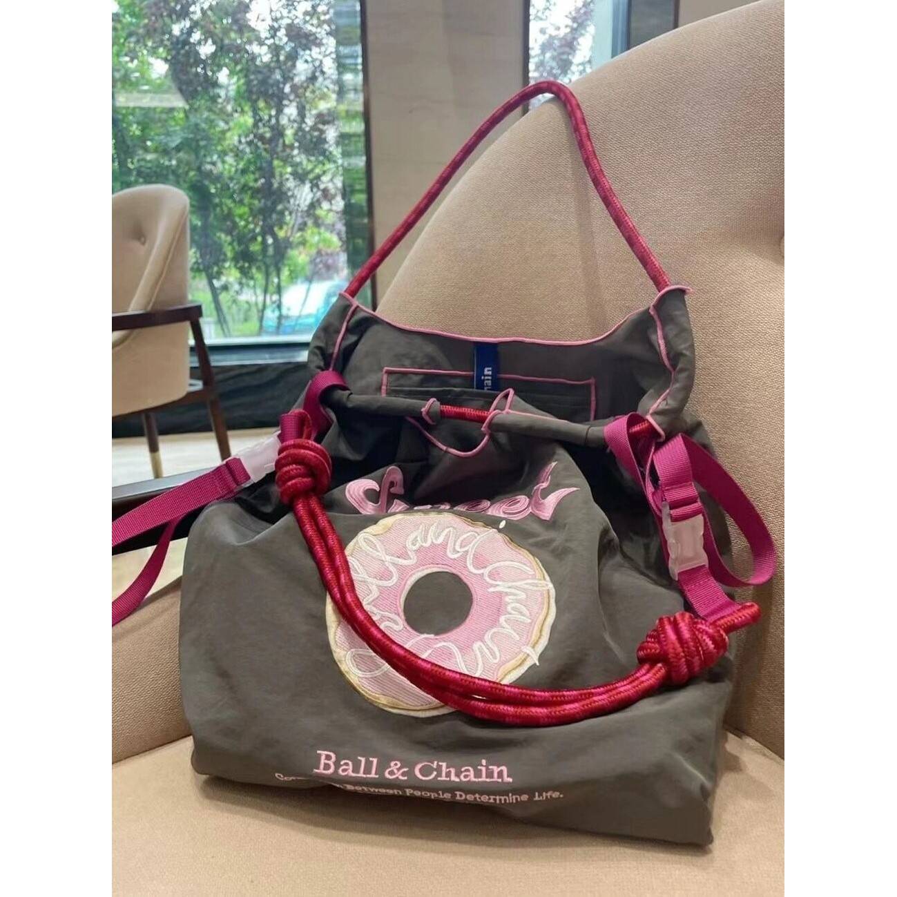 日本代购高圆圆甜甜圈帆布包ballchain刺绣购物袋单肩手提斜挎包