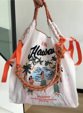 日本代购ballchain高圆圆同款紫色夏威夷环保购物袋上班通勤包包