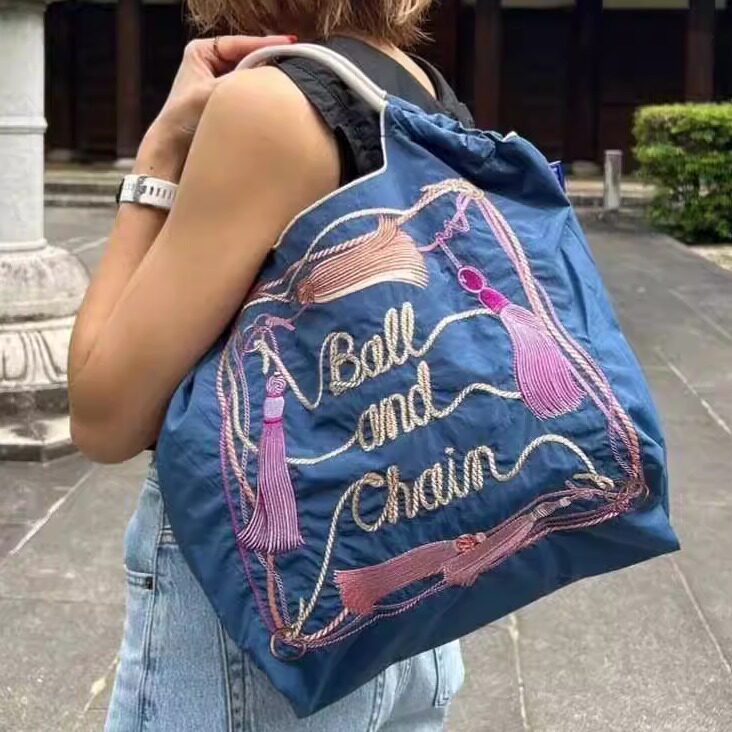 日本代购ballchain刺绣流苏环保袋2025秋季款购物袋大容量通勤包