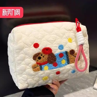 日本代购ballchain可爱小狗化妆包2025秋刺绣卡通内胆收纳小包女