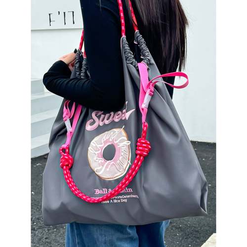 日本代购ballchain高圆圆同款刺绣软皮甜甜圈2025秋单肩托特包女