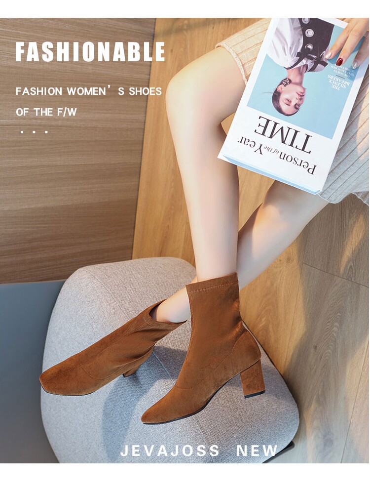 SMALL SIZE SKINNY BOOTS WOMENS 313233 INTERNET CELEBRITY HIGH HEEL BOOTS 2023 AUTUMN AND WINTER SQUARE TOE BLOCK HEEL ELASTIC BOOTS TEMPERAMENT SOCK BOOTS