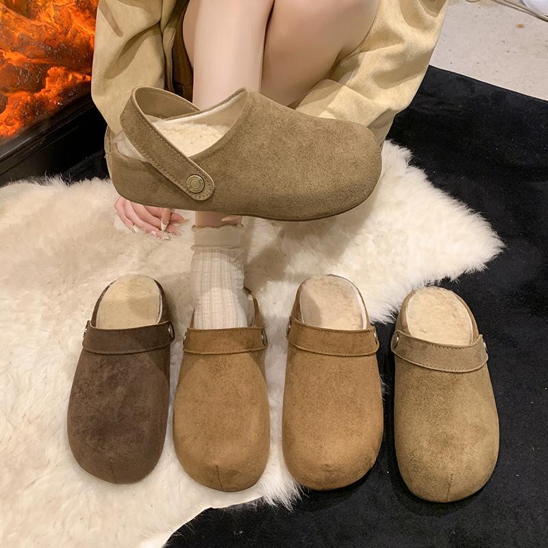 半包头勃肯鞋加绒半拖鞋