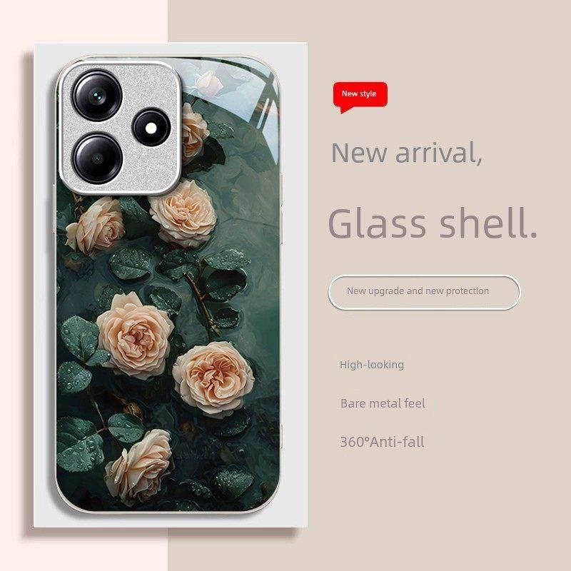 适用红米note14手机壳13Pro+覆古玫瑰12Turbo新女款轻奢高级11Tpro个性创意全包防摔radmi小米note10玻璃壳