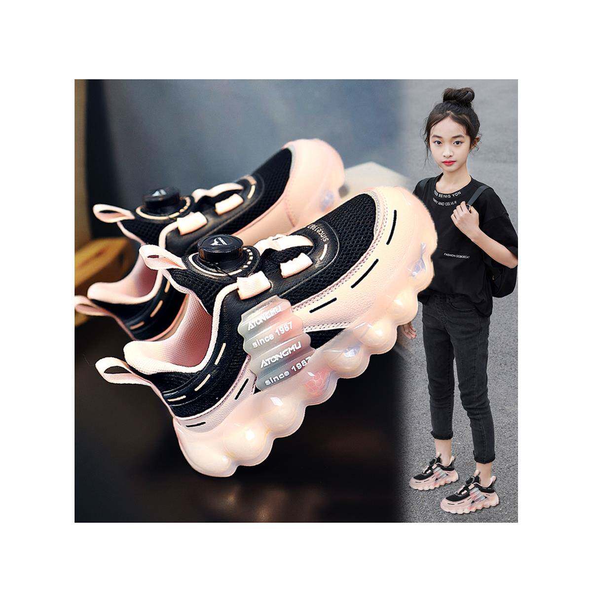 女童运动鞋2025秋季新款儿童旋转纽扣跑步鞋中大童女孩软底老爹鞋