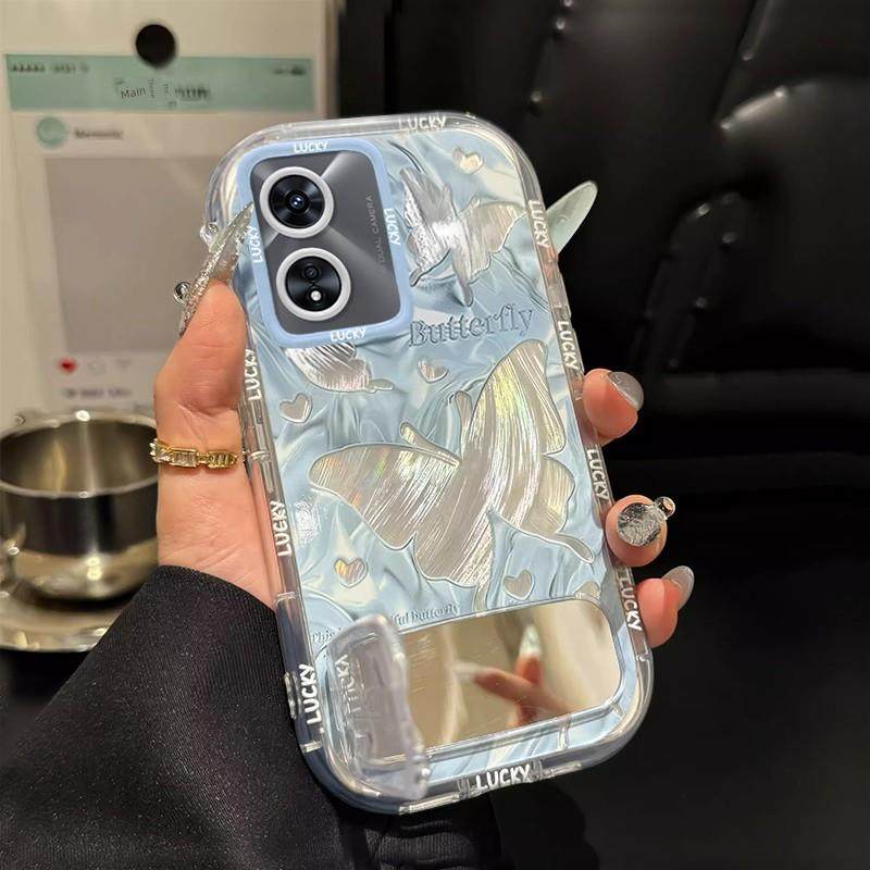 适用于蓝蝴蝶Oppoa97手机壳A96镜子A95支架A93S新款A72羽毛纱A58X防摔A55防护罩A36经典A5活力版女款A3全包A1