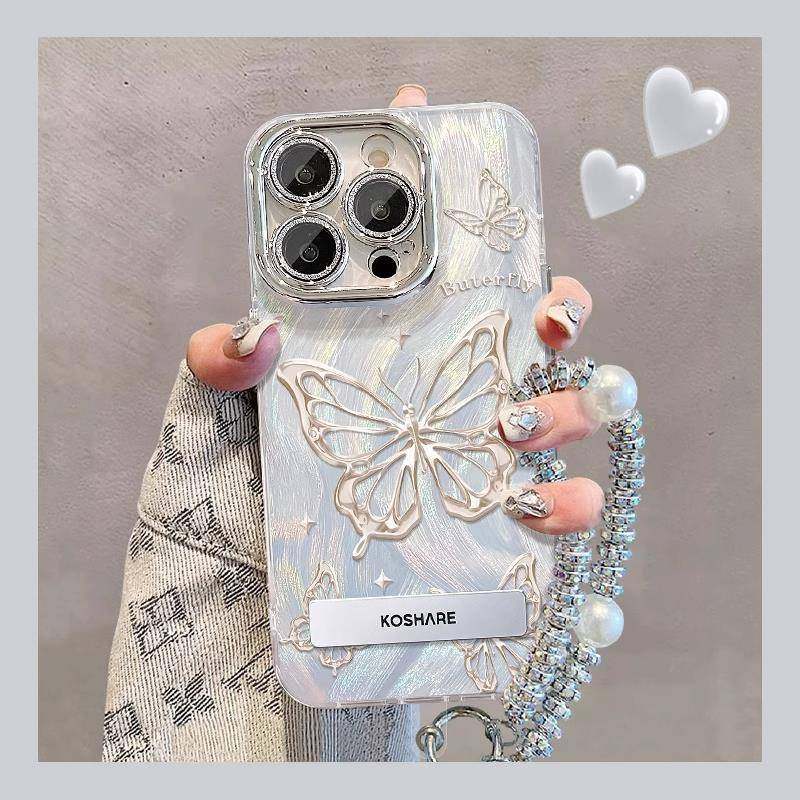 适用苹 果15ProMax手机保护壳iphone14新款高级感羽纱金属蝴蝶ip13全包12防摔个性小众矽胶镜头膜苹 果11保护