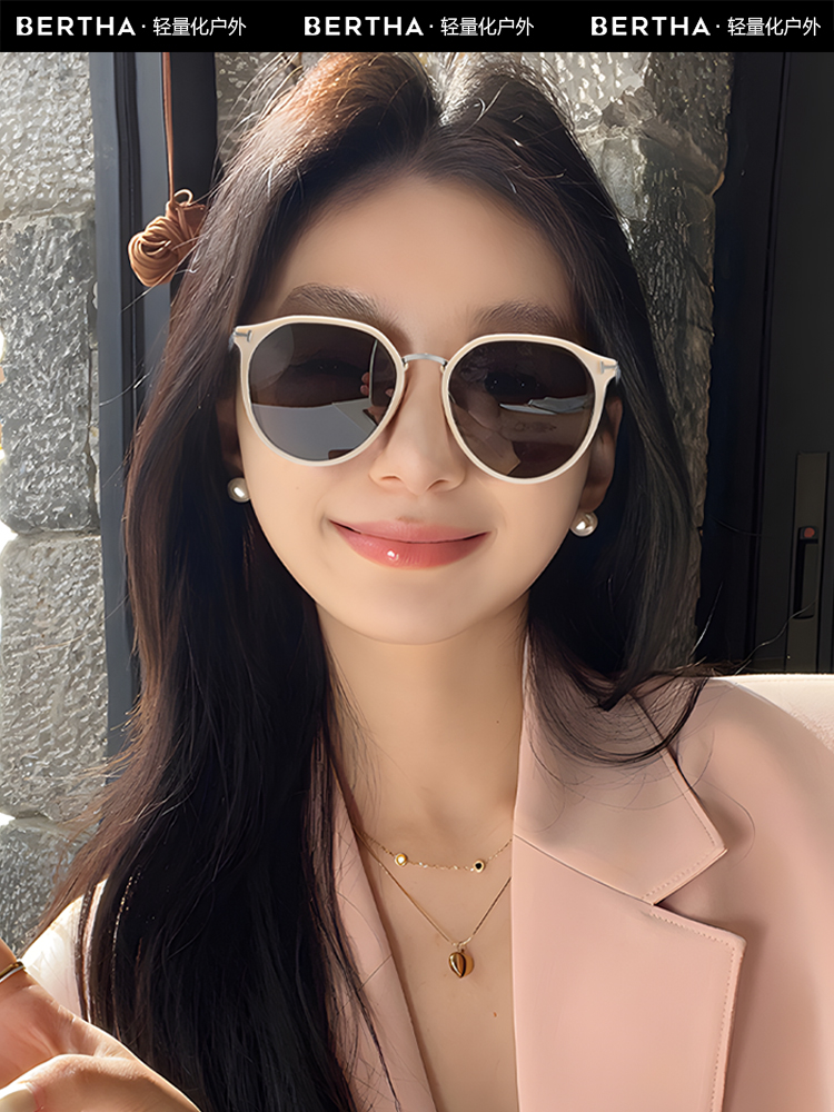 BERTHA偏光太阳镜2025新款白框墨镜女高级感韩版开车防晒紫外线