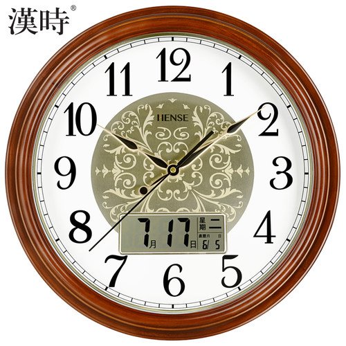 汉时欧式万年历实木石英挂钟
