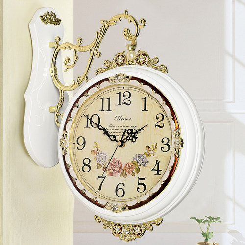 汉时欧式静音现代大号双面挂钟