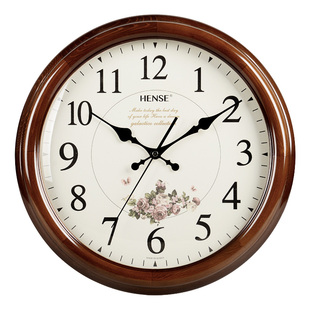 汉时钟表欧式 挂钟静音客厅实木现代时钟田园挂表创意石英钟HW17